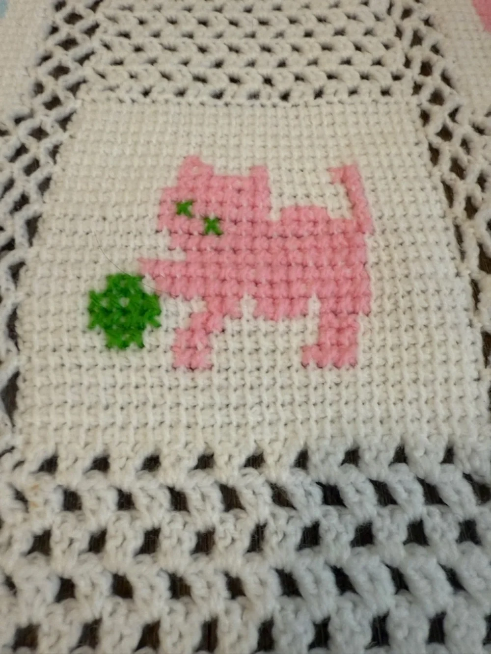 Vintage Crochet Granny Square Baby Blanket ABC 123 Letters & Numbers Nursery